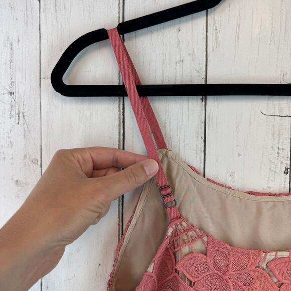 Alice + Olivia Dusty Rose Waverly Crochet Strappy Tank Top Floral Fringe Size 0 - Picture 6 of 13